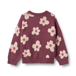 Wheat Jacquard Cardigan Alvilda in Eggplant – Detailansicht 5