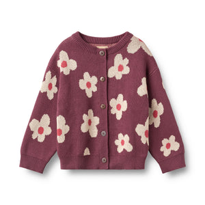 Wheat Jacquard Cardigan Alvilda in Eggplant
