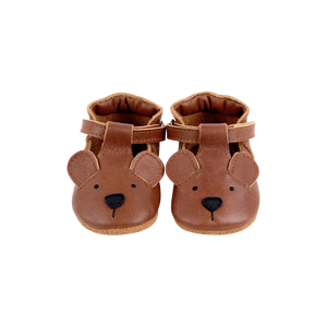 Donsje Babyschuh Spark Koala Cognac Classic, Leder, Handgefertigt, Koala-Design, elastischer Einstieg, Baby Geschenk