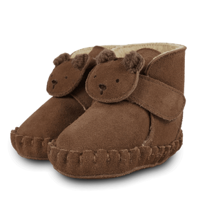 Donsje Baby Booties "Pouty" Fluffy Bear | Teddy Brown