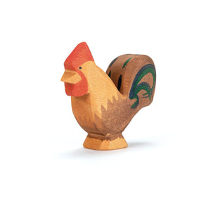 Ostheimer Hahn braun, handgefertigte Holzfigur aus nachhaltigem Ahornholz, bemalt mit natürlichen Farben, Spielzeug für fantasievolles Kinderspiel