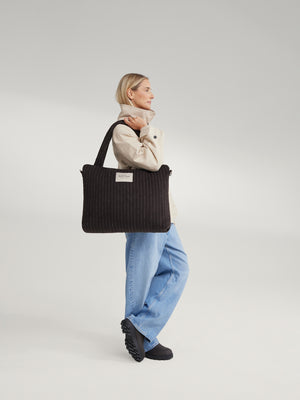 Studio Noos Wickeltasche Flannel Chalkstripe "Diaper Bag" | Brown