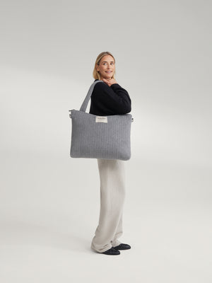 Studio Noos Sac à Langer Flanelle Chalkstripe "Diaper Bag" | Gris Clair