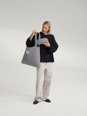 Studio Noos Tasche Flannel Chalkstripe "Pouch" | Light Grey
