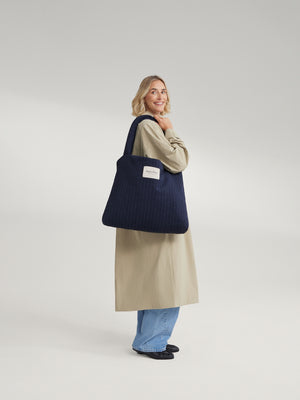 Studio Noos Shopper-Tasche Flannel Chalkstripe "Mom Bag" | Dark Blue