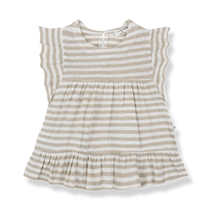 1+ in the family Kleid Canadell Beige aus gestreiftem Linen Jersey für Babys