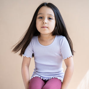 minimalisma Kurzarmshirt Seide 6-12Y "Blomst" Mauve mit Ecru