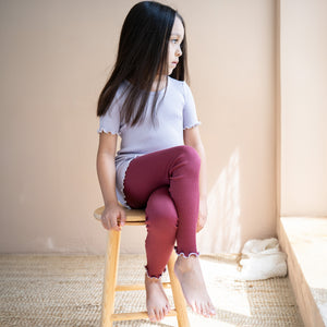minimalisma Kurzarmshirt Seide 6-12Y "Blomst" Mauve mit Ecru