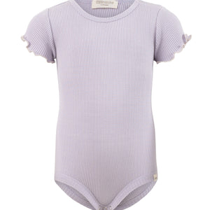 Body manches courtes en soie et coton minimalisma "Buddy" Mauve avec écru