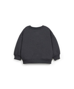Sweatshirt in Dunkelgrau mit langen Ärmeln, Rundhalsausschnitt mit Bündchen und elastischem Bund, hergestellt in Portugal