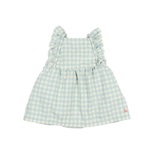 Búho Kleid Gingham Aqua, Kinderkleid mit Vichy-Karomuster und Rüschen, leicht & sommerlich