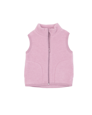 „Engel Wollfleece Weste in Rosenholz Melange – ärmellose Kinderweste aus Merino-Wollfleece, GOTS-zertifiziert und hergestellt in Deutschland“