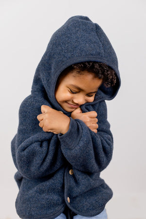 Engel Veste à capuche en polaire de laine | Bleu chiné
