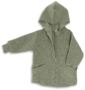 „Baby-Walkjacke mit Kapuze aus Bio-Merinowolle – wärmende Kinderjacke mit Reißverschluss und Taschen, aus kontrolliert biologischer Tierhaltung“