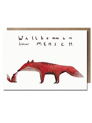 Halfbird Klappkarte mit Fuchs und Schriftzug „Willkommen kleiner Mensch“, nachhaltige Geburtskarte aus Recyclingpapie