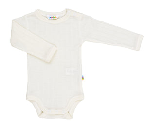 Joha Langarm-Body in Off White aus Wolle-Seide – weich, anschmiegsam und temperaturregulierend, perfekt für Babys mit sensibler Haut.