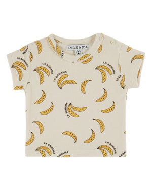 Emile & Ida Kinder T-Shirt Eponge in Banane Crème mit Bananen-Print