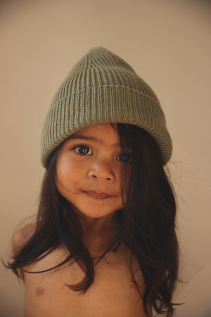 Hvid Kids Beanie Fonzie Artichoke – Strickmuster Nahaufnahme