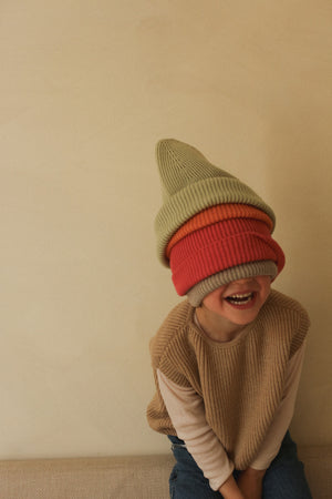 Hvid Kids Beanie Fonzie Mint – Strickmuster Nahaufnahme
