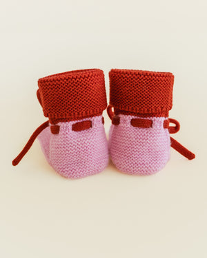 Chaussons bébé en laine mérinos Hvid | Cotton candy/Red