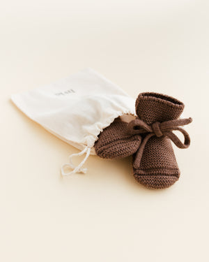 Hvid Babyschuhe Booties Merinowolle Mocha – Rückansicht