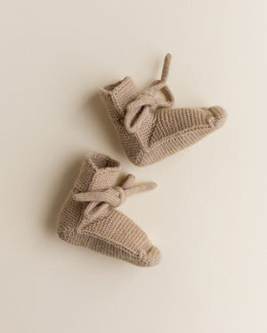 Hvid Babyschuhe Booties Merinowolle Sand – Materialdetail Merinowolle