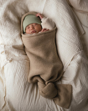 Hvid Strick Cocoon Merinowolle Sand – Strickmuster Nahaufnahme