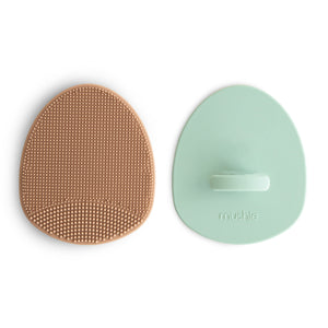 Mushie Babybürste für Milchschorf 2er-Set | Natural / Cambridge Blue