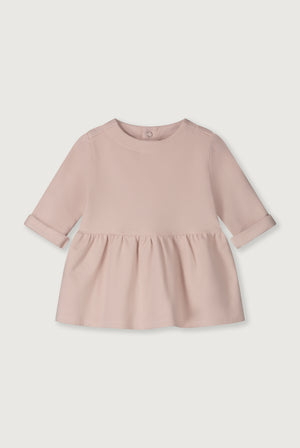 Gray Label Baby Kleid Faded Pink, Baby-Kleid aus Bio-Baumwollfleece mit Elastan, geraffter Rock, Druckknöpfe am Rücken