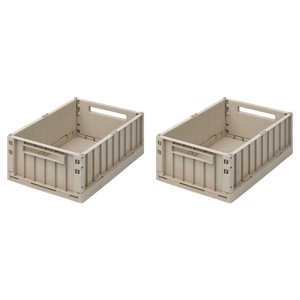 Liewood Aufbewahrungsboxen M 2er Set Weston Sandy – Die Boxen sind faltbar, stapelbar und werden in einem 2er-Set geliefert.
