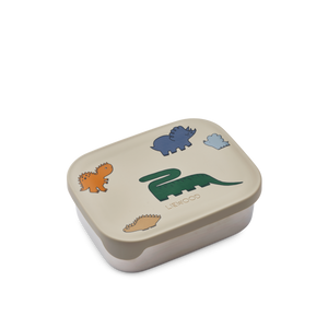 Liewood Kinder Lunchbox Arthur Dinosaurs Mist – Lunchbox "Arthur" von Liewood aus rostfreiem Edelstahl mit bedrucktem Deckel aus BPA-freiem Silikon.
