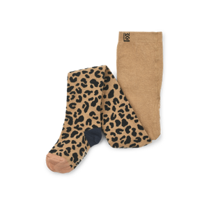 Liewood Strumpfhose Silva mit Mini-Leo-Muster in Beige (Oat), weiche Kinderstrumpfhose aus Baumwolle