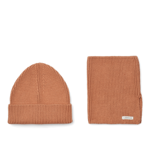 Liewood Set "Lina Hamper" in Sandy – Strickmütze und Schal aus Bio-Baumwolle für Kinder, in weichem Tuscny Rse