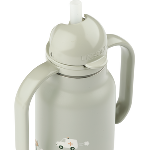 Liewood Thermo Trinkflasche Kimmie Vehicles Dove Blue 250ml – Detailansicht