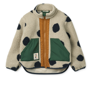 Liewood Kinder-Fleecejacke Noam mit schwarzen Punten und Reißverschluss 