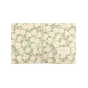 Nobodinoz Mozart Opera Green Sakura Wickelunterlage – geöffnetes Produktbild auf neutralem Hintergrund, Bio‑Baumwolle mit Green Sakura‑Print