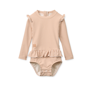 Liewood Baby Badeanzug Sille Pale Tuscany / Creme de la Creme – langärmliger UV-Badeanzug aus recyceltem Material mit Reissverschluss.