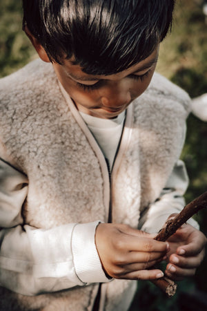 Alwero Gilet en Laine Bio pour Enfant | Marron Sable