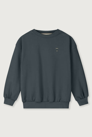 Gray Label Sweater Pullover Blue Grey, Bio-Baumwollfleece mit angerauter Innenseite, Stick-Emblem auf der Brust