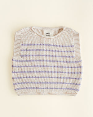 Hvid Strick-Weste Baby Harvey Cream / Lilac aus Merinowolle – weich, atmungsaktiv & perfekt für Babys.