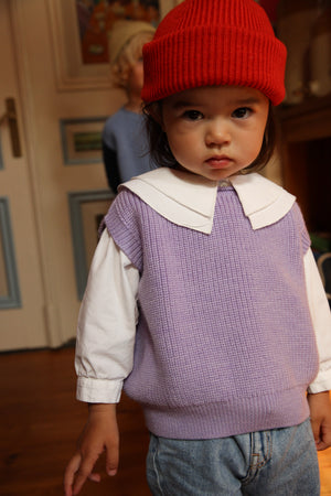 Hvid Kinder Strick-Weste Harvey Lilac – Materialdetail Merinowolle