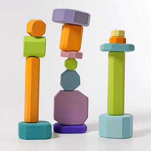 Grimm's 16 Building Blocks | Colorful Tree Discs