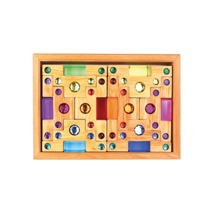 Bauspiel Farbtreppe mit Lichtbauquadern 32 Teile Holzbausteine mit Acrylsteinen