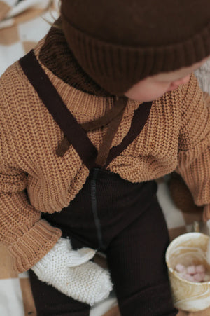 Silly Silas Collant sans pieds en laine "Wooly" avec bretelles | Cappuccino Brown