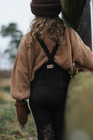 Collant sans pieds "Wooly" en laine avec bretelles Silly Silas | Espresso Brown