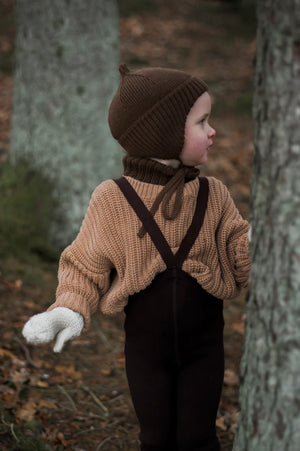 Silly Silas Collant sans pieds en laine "Wooly" avec bretelles | Cappuccino Brown