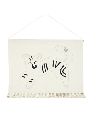 Nobodinoz Wandteppich Tiger Black Neutral mit besticktem Tigermotiv und Kiefernholz-Aufhängung