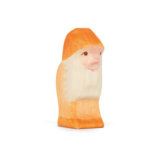 Ostheimer Zwerg Bodo Orange – handgeschnitzte Holzfigur mit orangefarbenem Mantel und roter Mütze