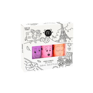 Paris Pearly Neon Polishes Set – 3 kinderfreundliche wasserbasierte Nagellacke in Neon-Lila, Neon-Pink und Neon-Coral, vegan und cruelty-free