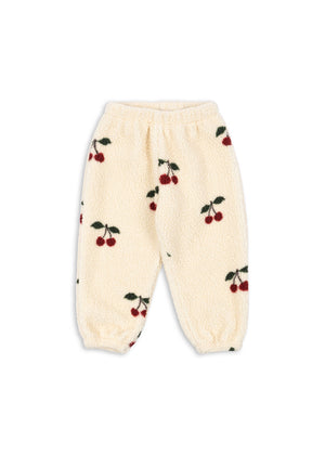„Konges Sløjd Fleecehose Jody in Creme mit Kirschmuster – Modell Ma Grande Cerise, weich und kuschelig für Kinder“